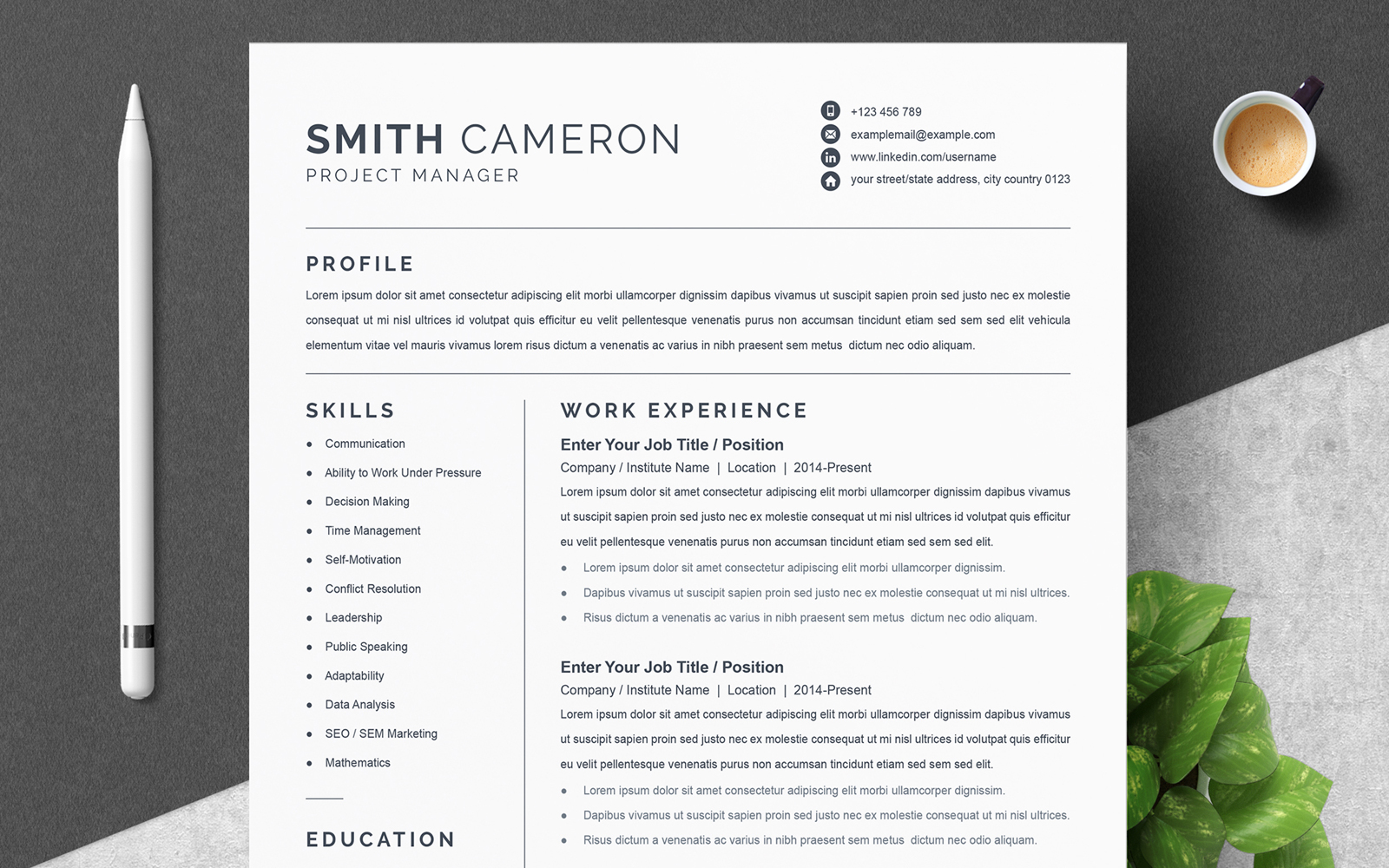 Smith Cameron Profissional Printable Resume Templates