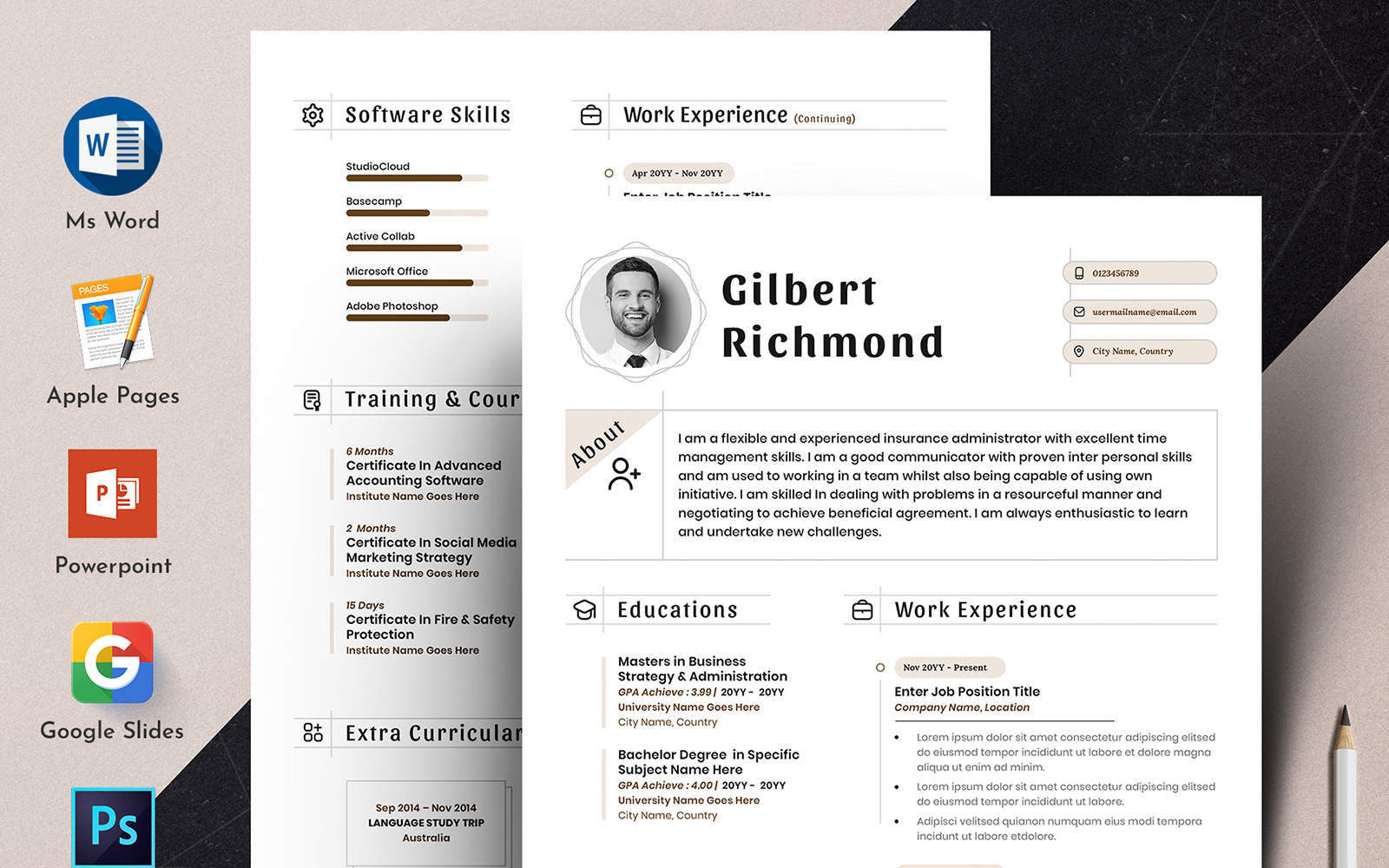 Clean & Creative Editable Resume Cv Template With Word Apple Pages Format