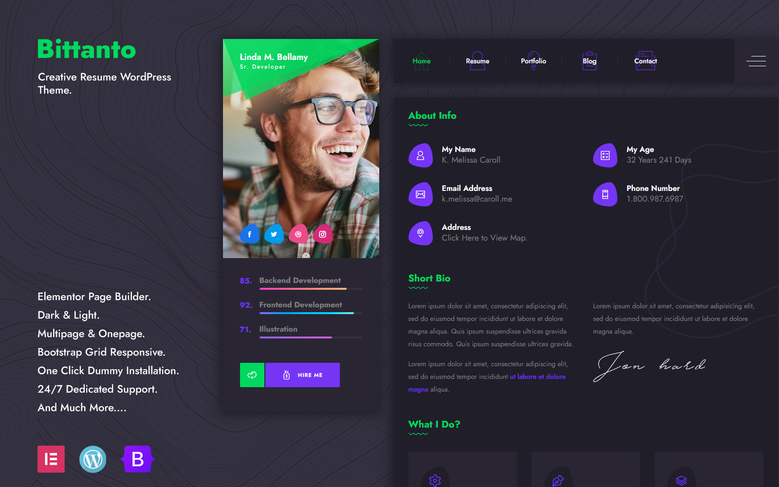 Bittanto - Creative Resume WordPress Theme