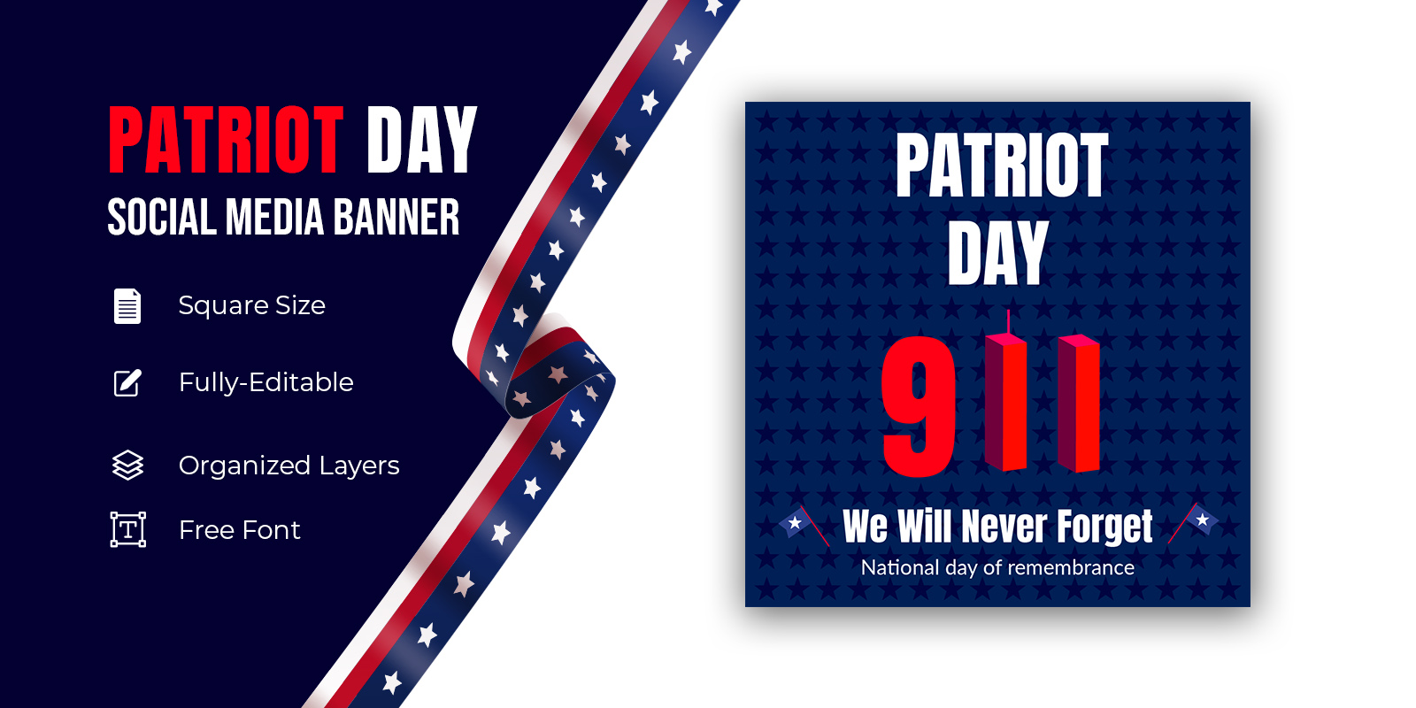 Usa Patriot Day Horizontal Banner 9/11 Patriot Day Social Media