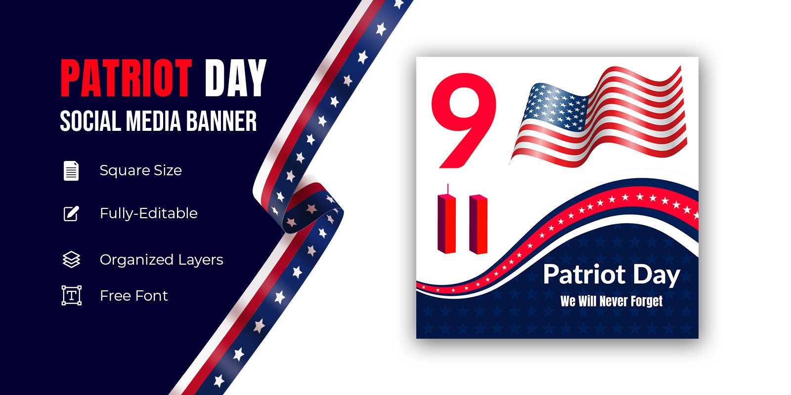 Patriot Day Vector Poster September 11 Never Forget Social Media