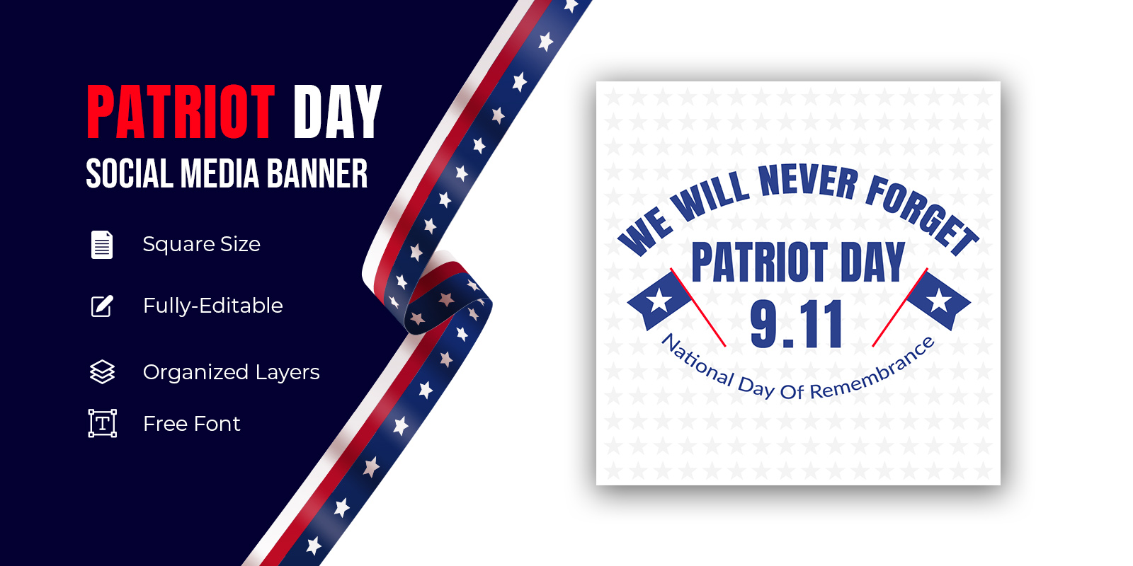 National Usa Patriot Day United States Holiday Fireworks Banner Social Media