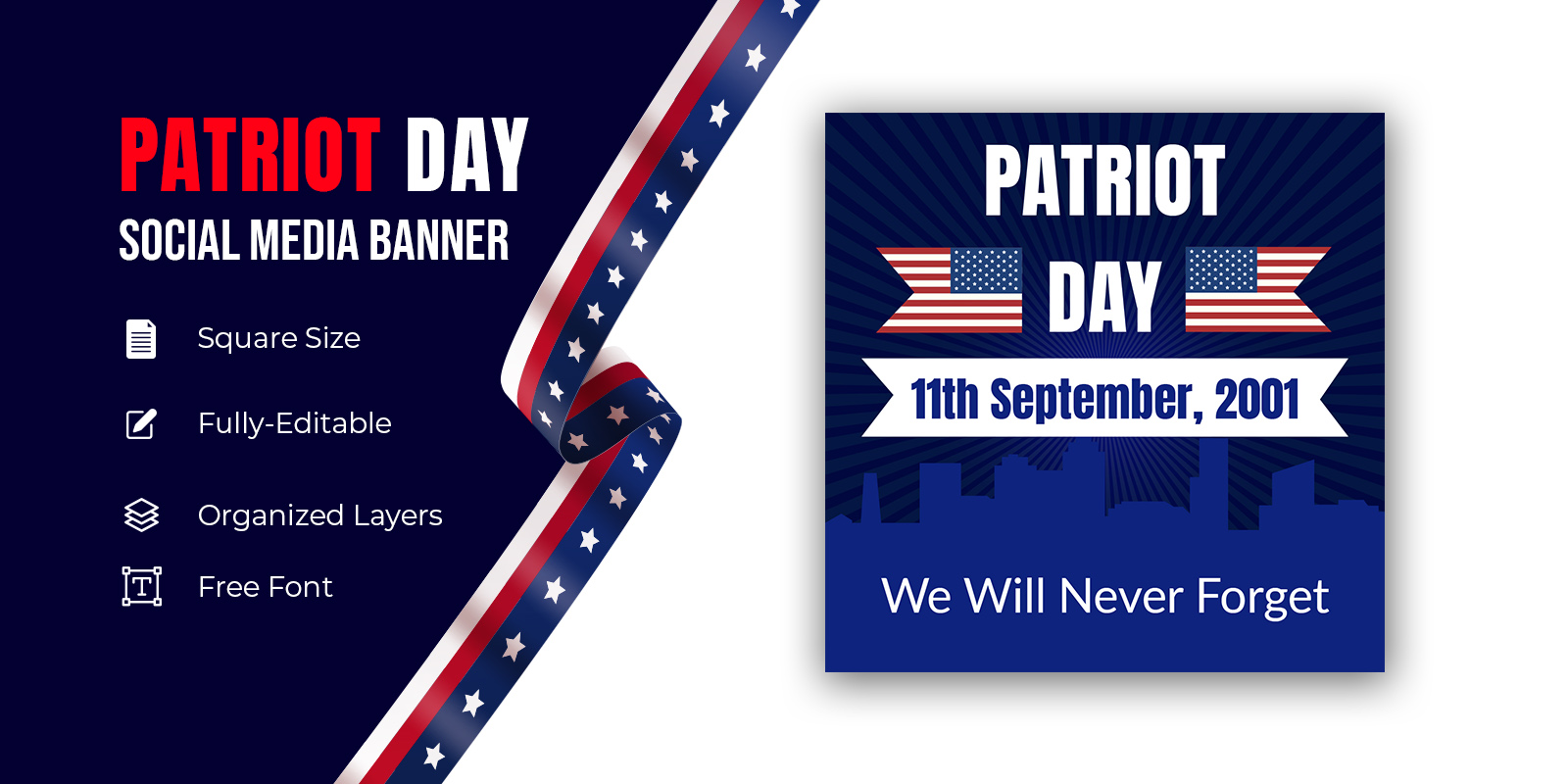 National Usa Patriot Day United States Holiday Banner Vector