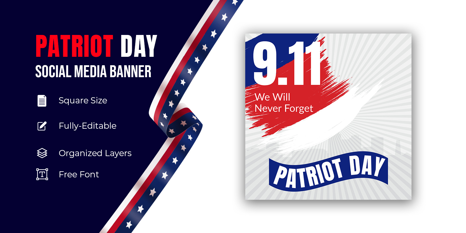 New York Skyline Silhouette With Twin Towers. 09.11.2001 American Patriot Day Banner.