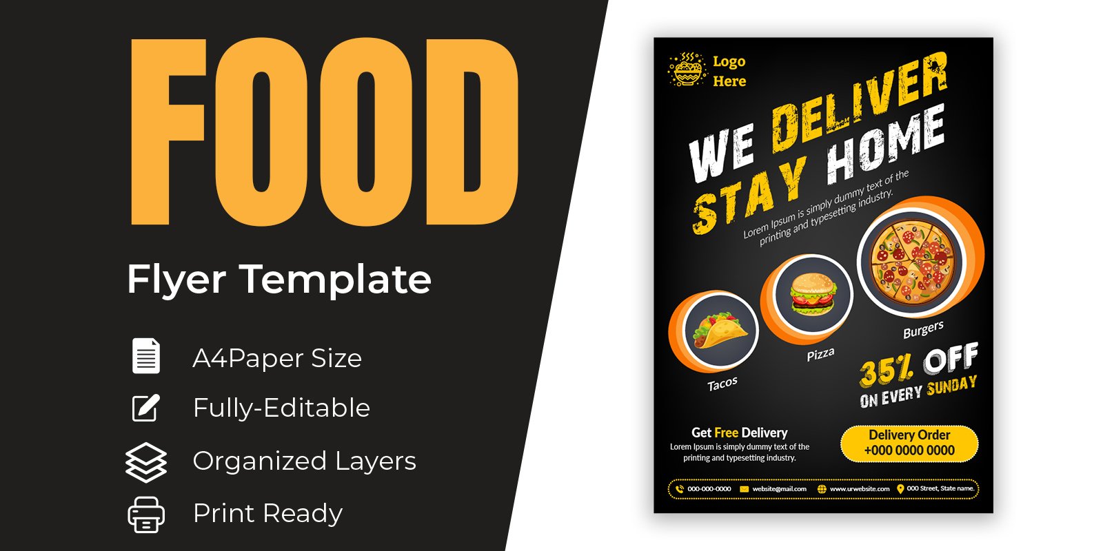 Delivery Food Concept Flyer Brochure Design Vector Template