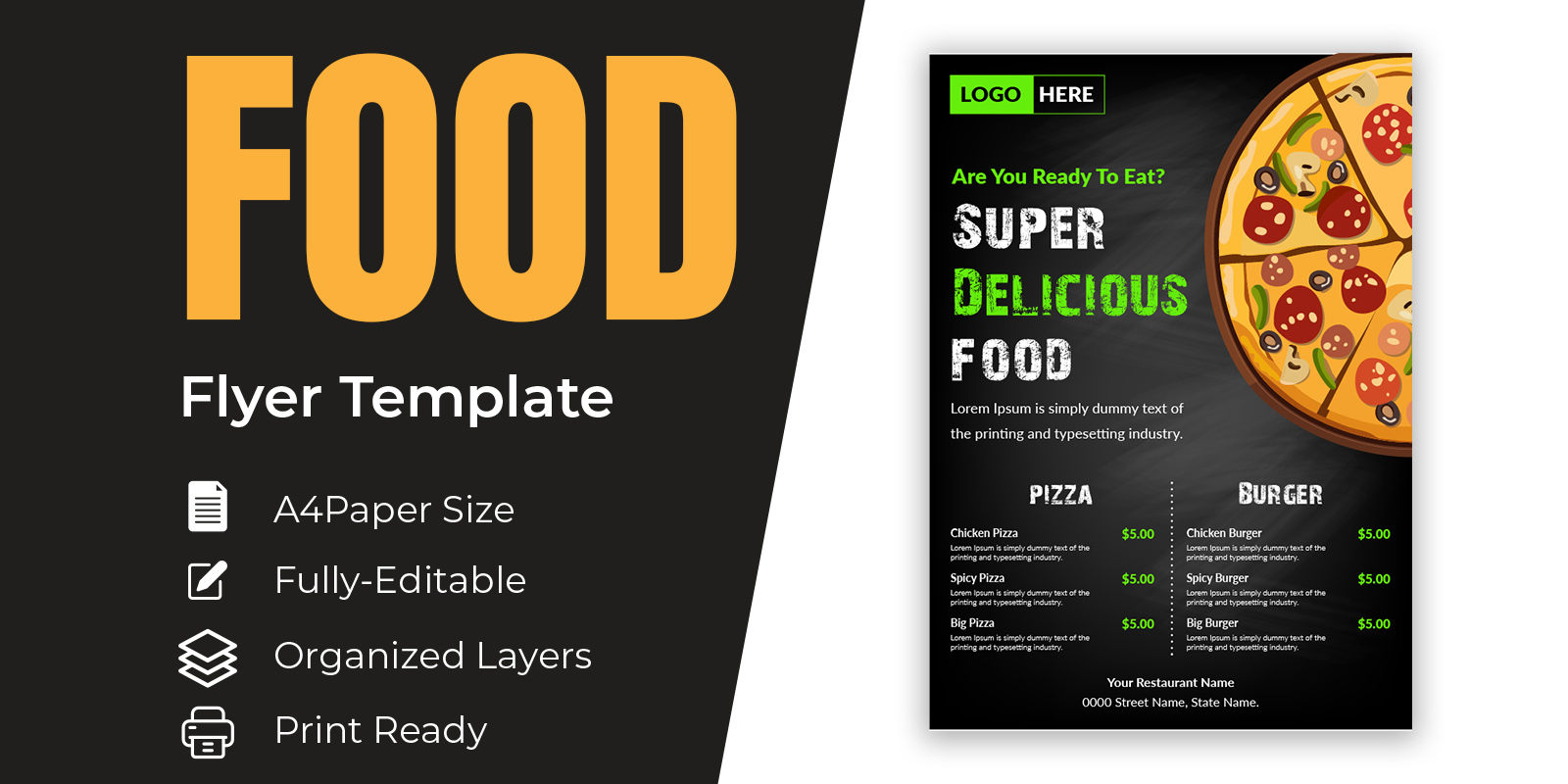 Pizza Burger And French Fries Delivery Food Menu Template
