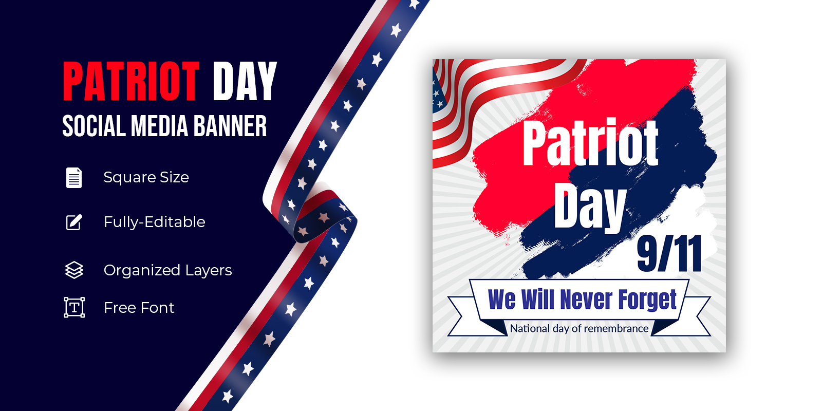 9-11 Patriot Day Typographic Emblem Design For Banner Social Media