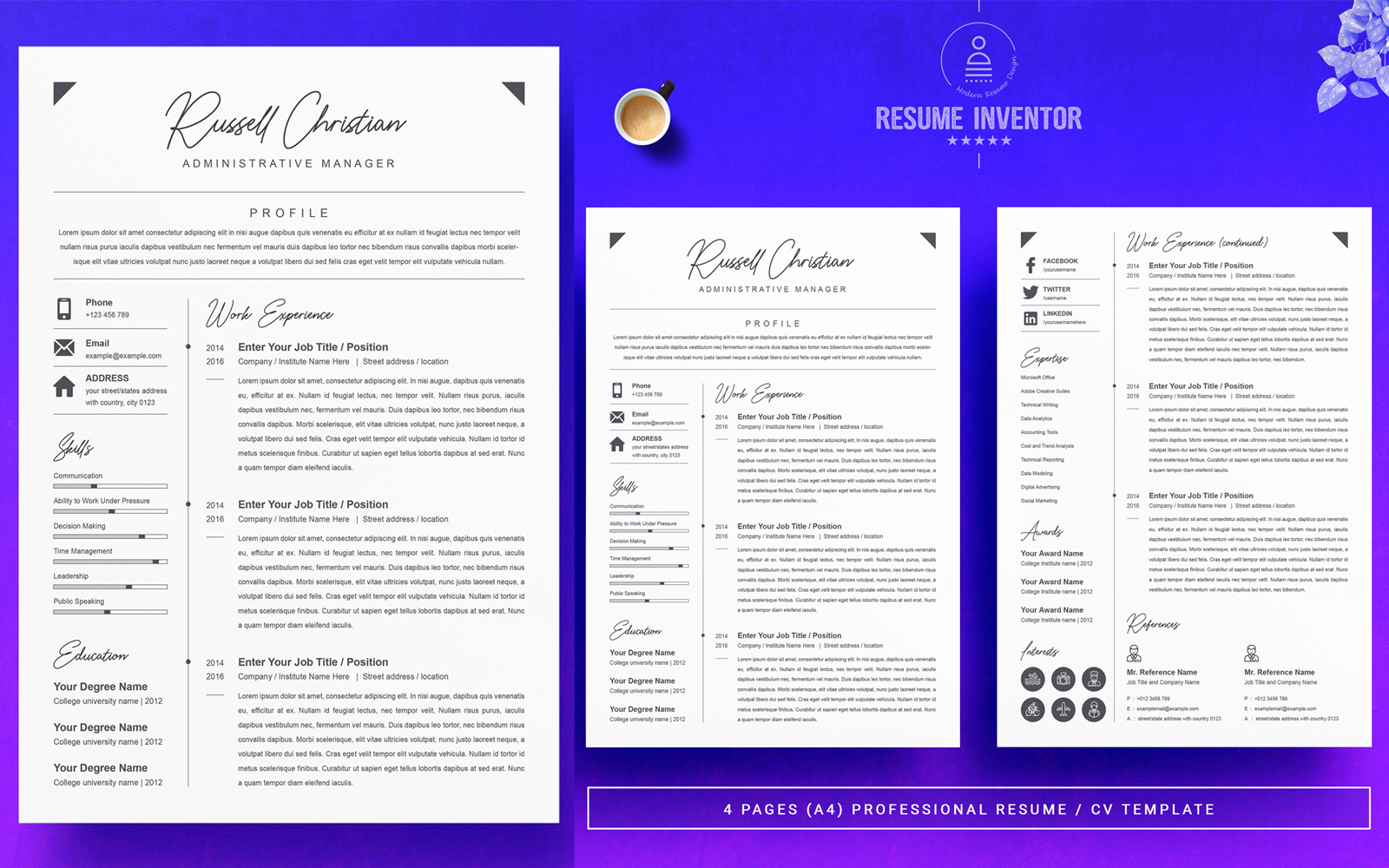 Christian / Profissional Printable Resume Templates