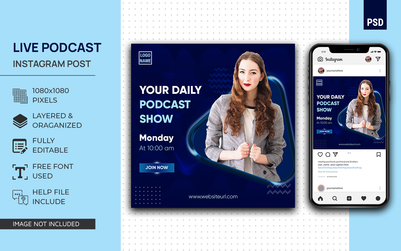 Live Podcast Social Media Post Design Instagram PSD Template