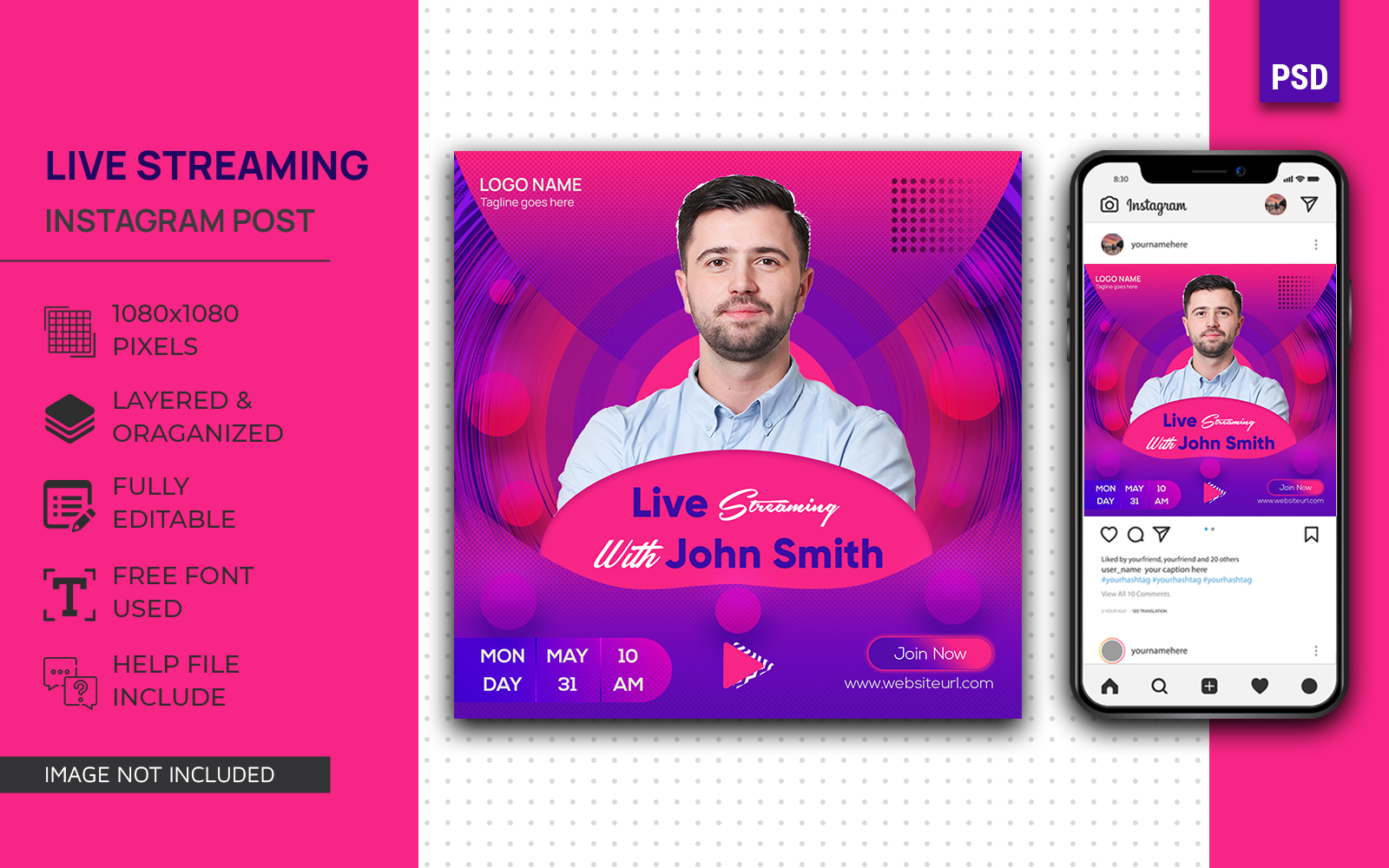 Live Streaming Social Media Post Design Instagram EPS Template