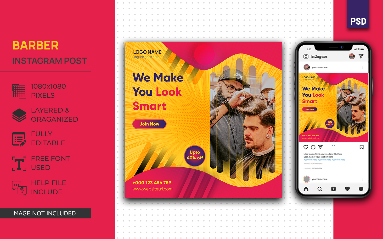 Barber Social Media Post Design Instagram PSD Template for Salon, Barber, Gents Parlor