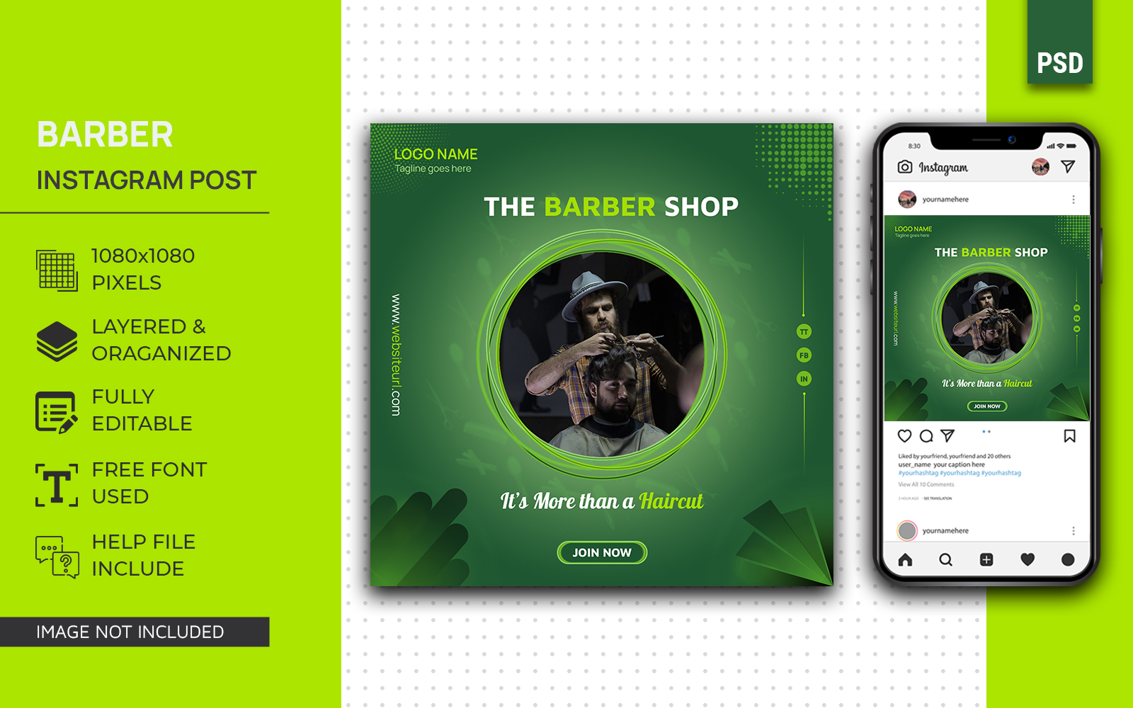 Barber Social Media Post Design Instagram PSD Template for Salon, Barber, Gents