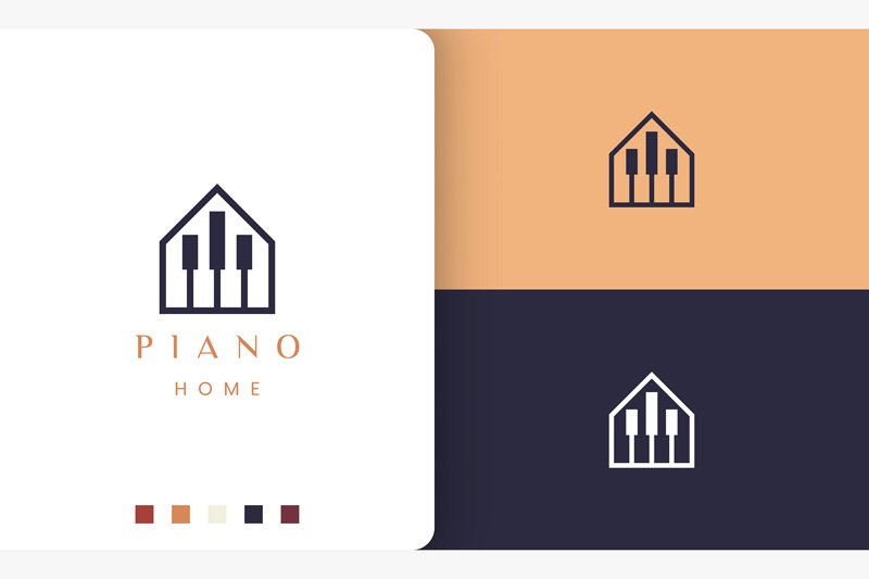 Simple and Modern Piano Home Logo
