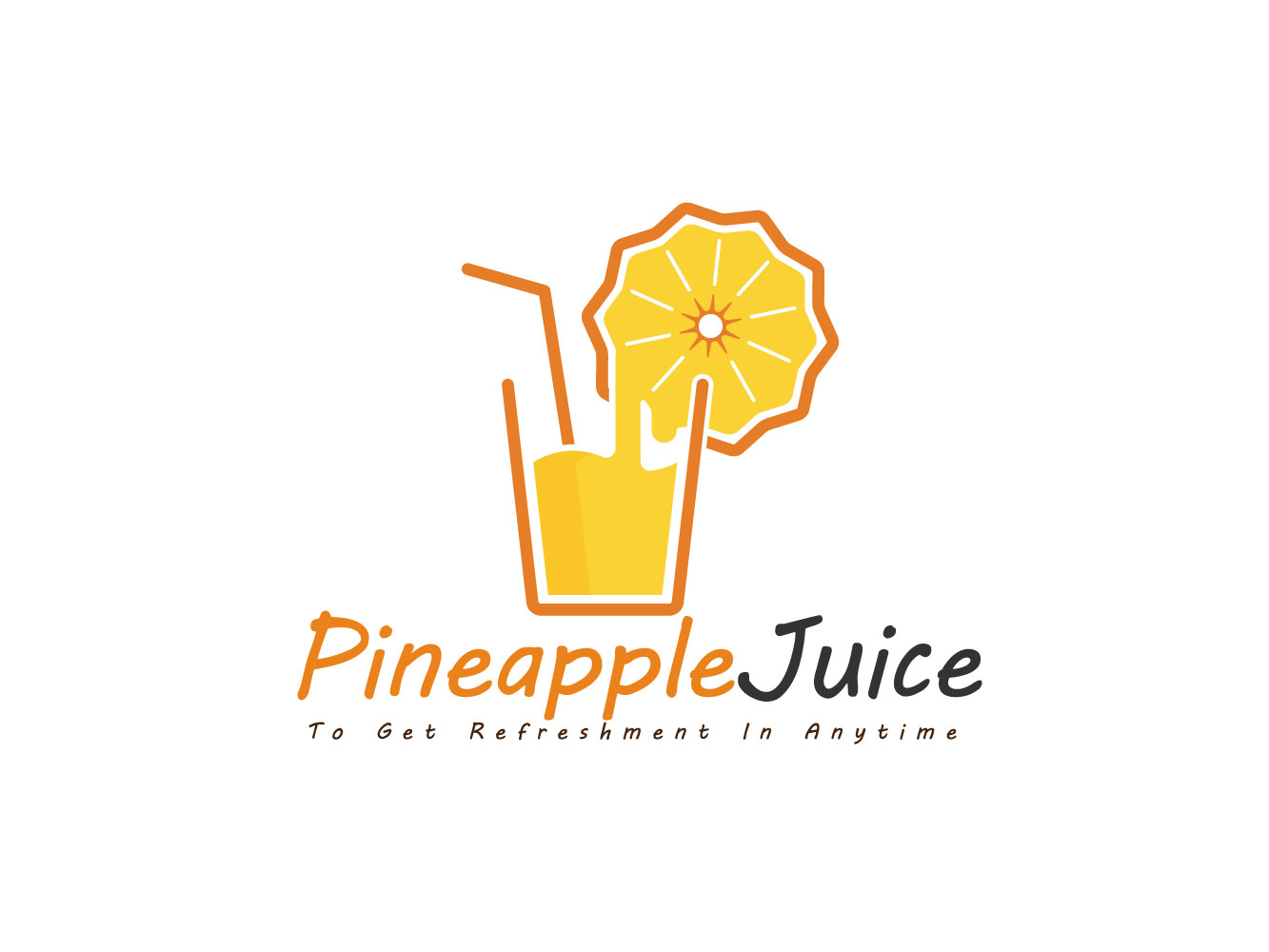 Fruit Juice Logo Design Vector, Pineapple Drinking Juice With Glass