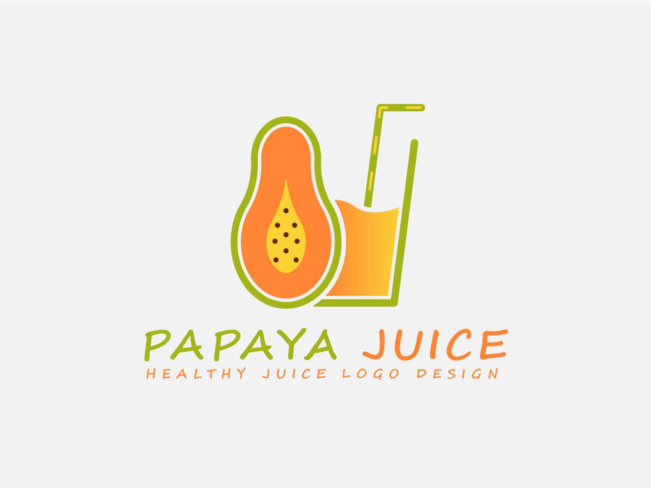 Papaya Juice With Glass Vector Logo Template.