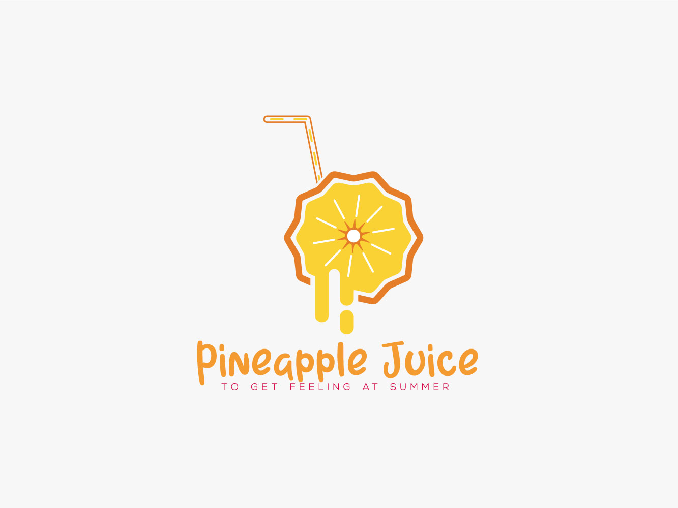 Fruit Juice Logo Design Vector, Pineapple Drinking Fruit Juice With Glass