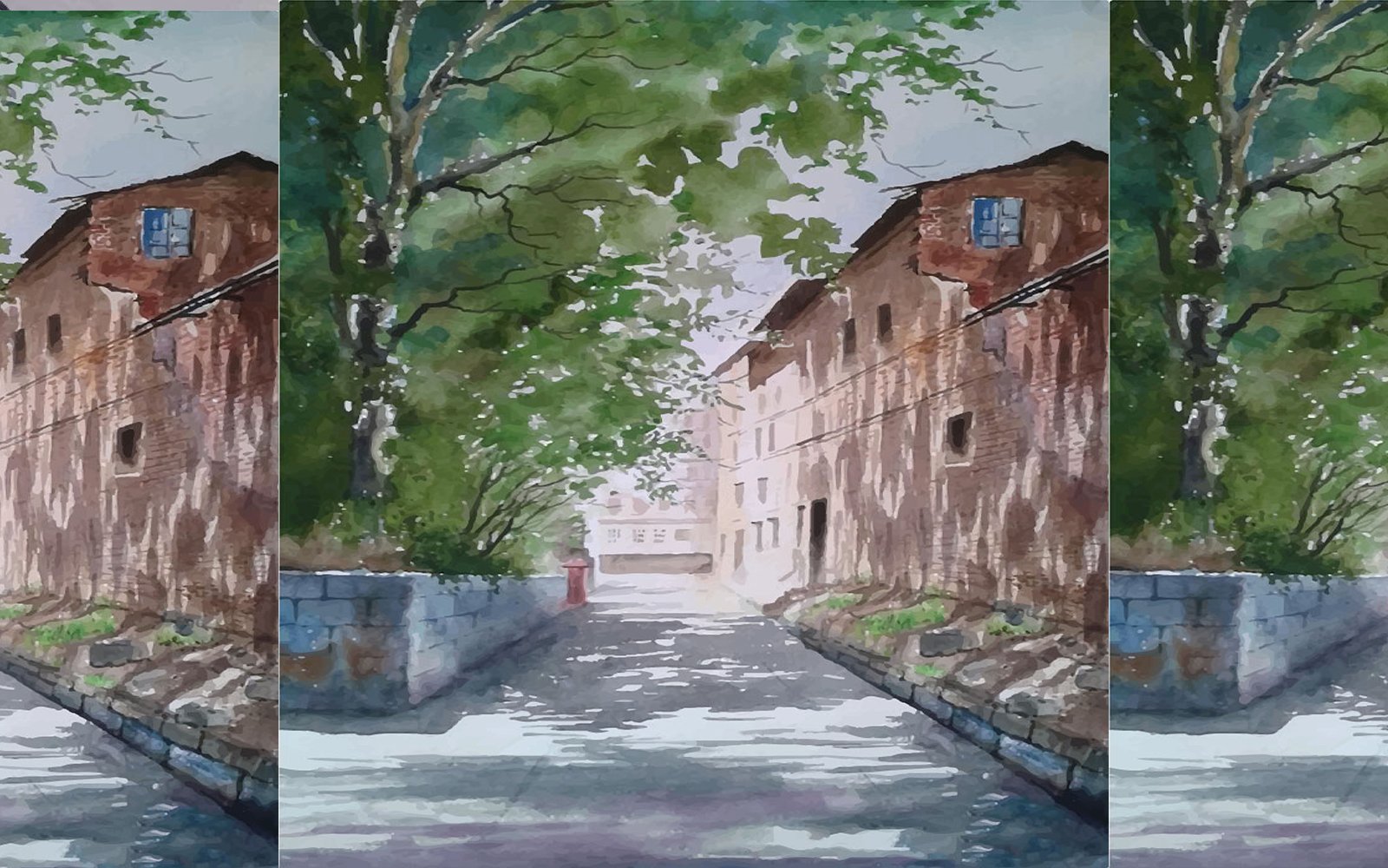 Watercolor Road In The  City Road With Beautiful  Hand Drawn Illustration