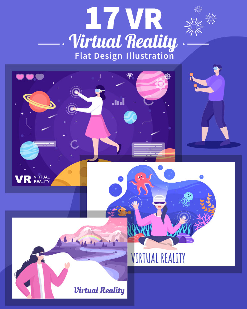 17 VR Glasses Virtual Reality Vector Illustration