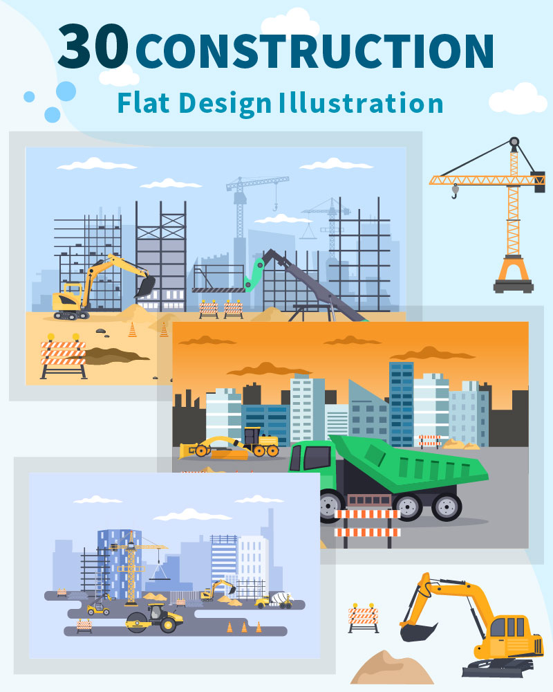 30 Construction of Real Estate Vector Illustration