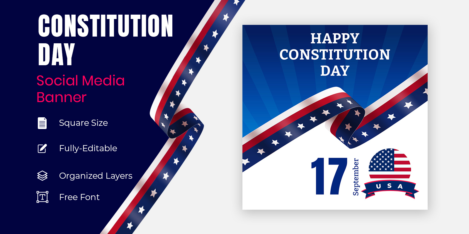 United States Constitution Day 17 September Calligraphy Social Banner Design.