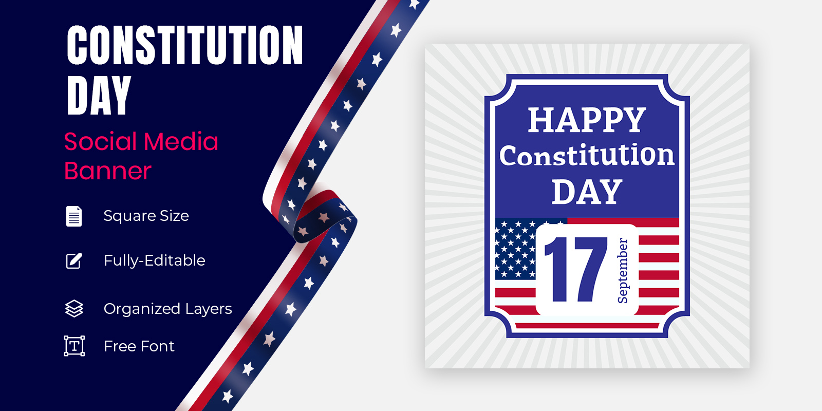 Constitution Day In United States Is Celebrated In September 17 Patriotic Social Banner