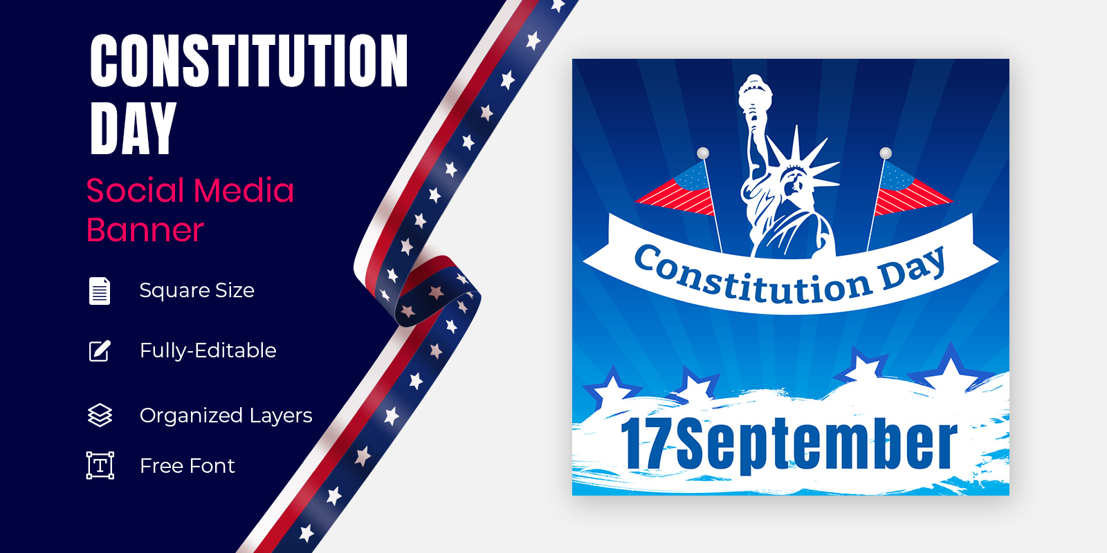 USA Constitution Day 17 September Calligraphy Social Banner Design.