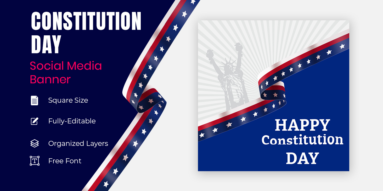 Happy September Usa Constitution Day Social Banner Design.