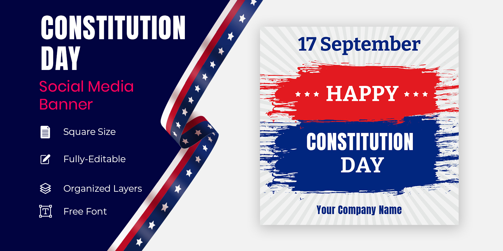 Creative With Blue And Red Brush Strokes For Constitution Day 17 September Social Banner