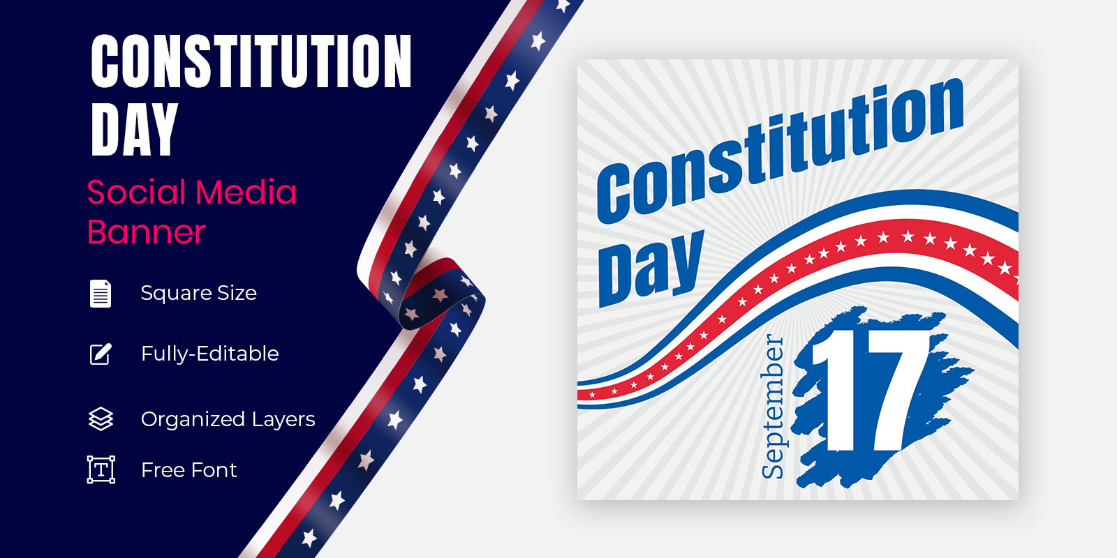 Blue Brush Strokes For Constitution Day 17 September Social Banner