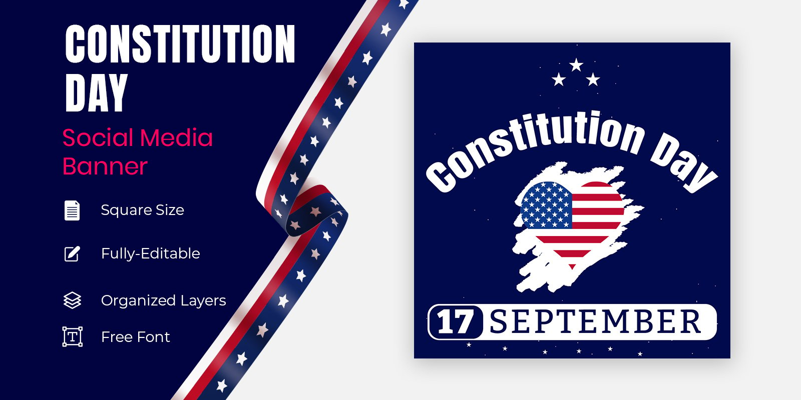 USA 17th Of September Constitution Day Social Banner Or Greeting Card Design.