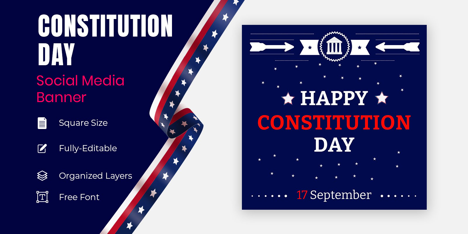 Constitution Day Decorated With Stars In Usa Flag Color Social Banner Design.