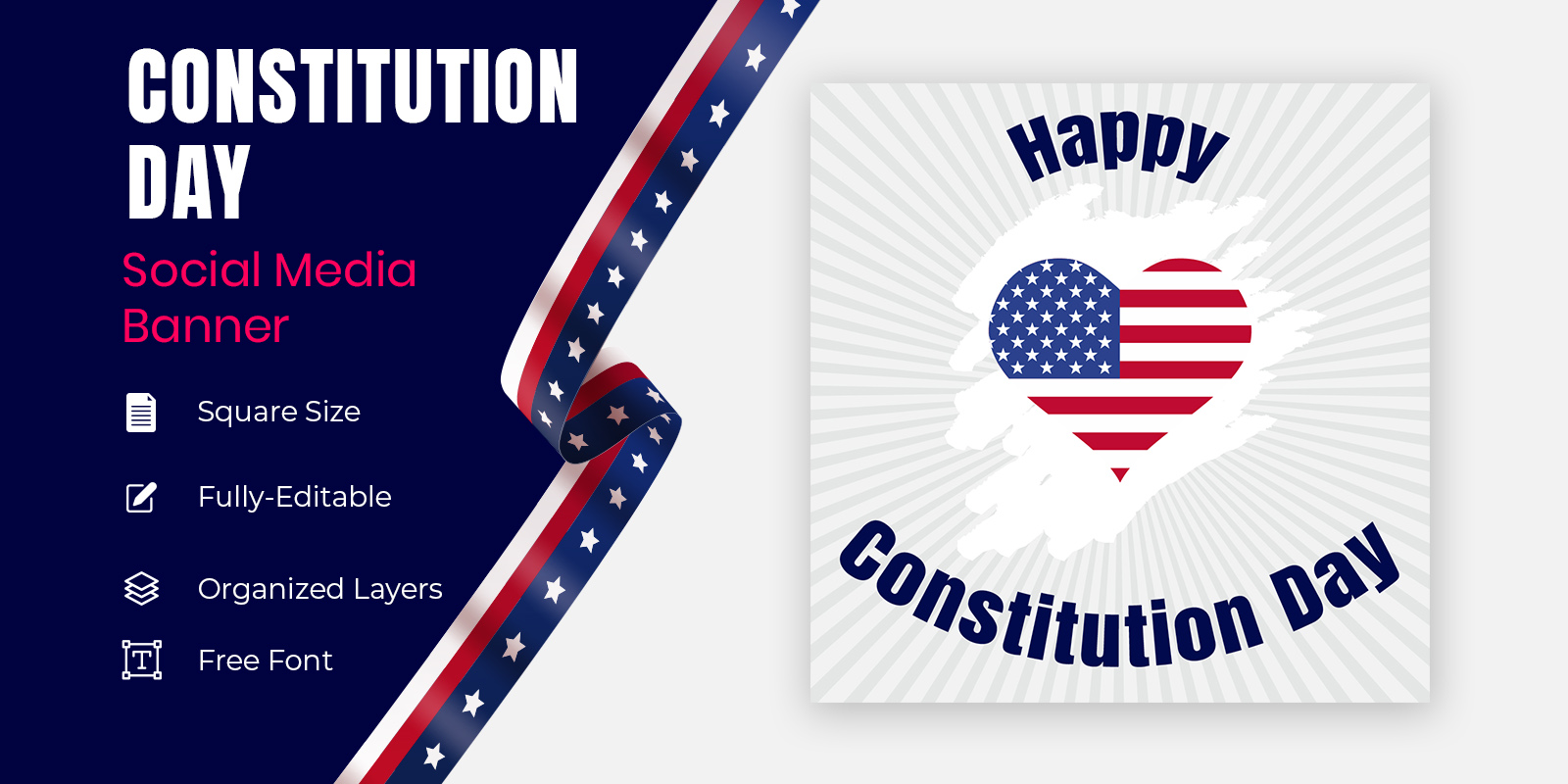 Constitution Day September 17 In United States Patriotic Social Banner Or Poster Design.