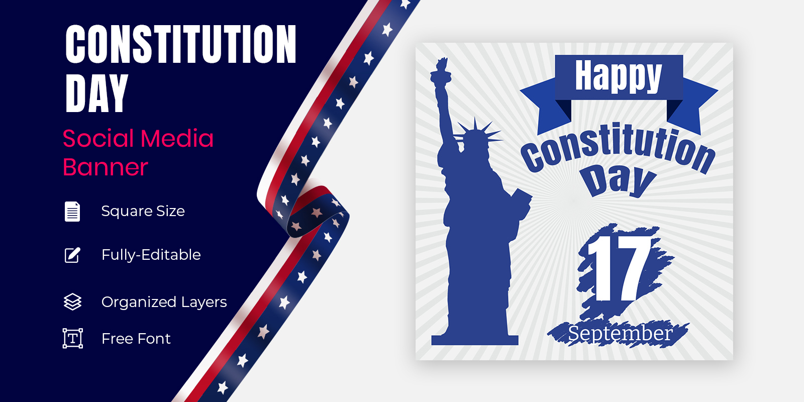 Usa 17th Of September Constitution Day Placard Social Banner