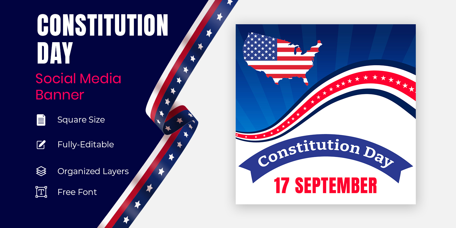 United States Constitution Day 17th Of September Social Banner Design.