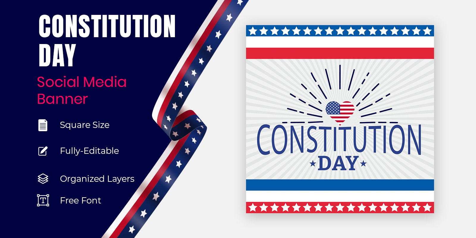 Constitution Day Stars In Usa Flag Color Social Banner Design.