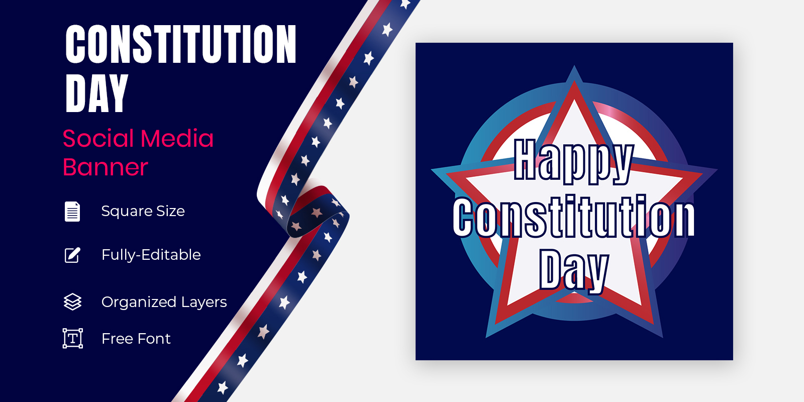 American Star Background For 17 September Constitution Day Social Banner Design.