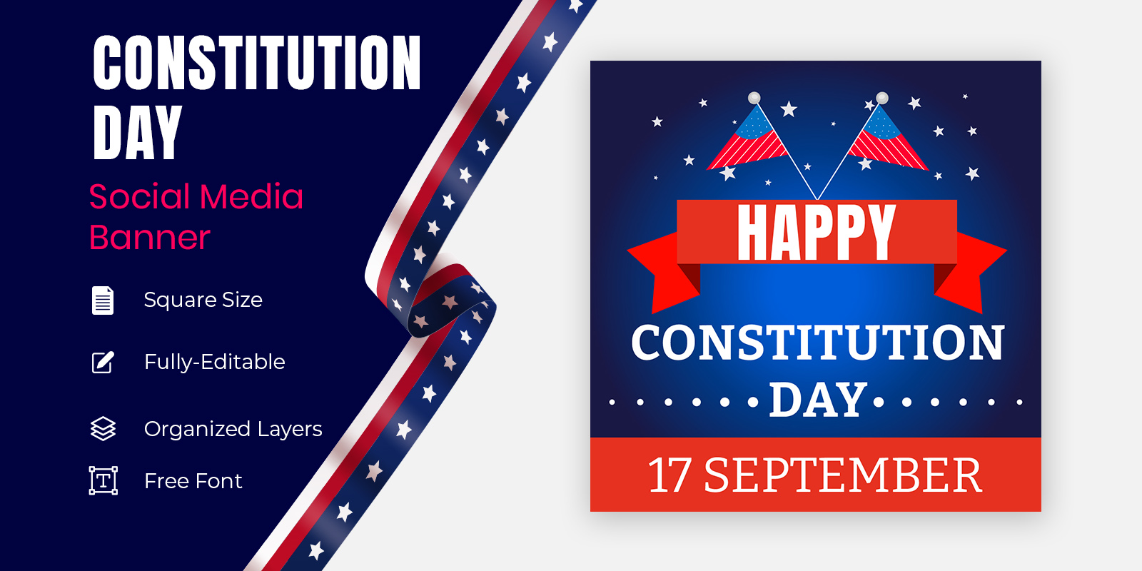 Constitution Day In United States Social Banner Design Template.