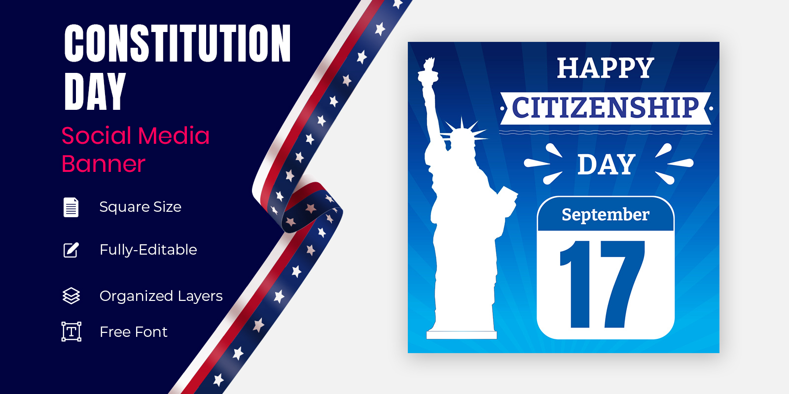 Patriotic American Citizenship Day Banner Design Background Social Media