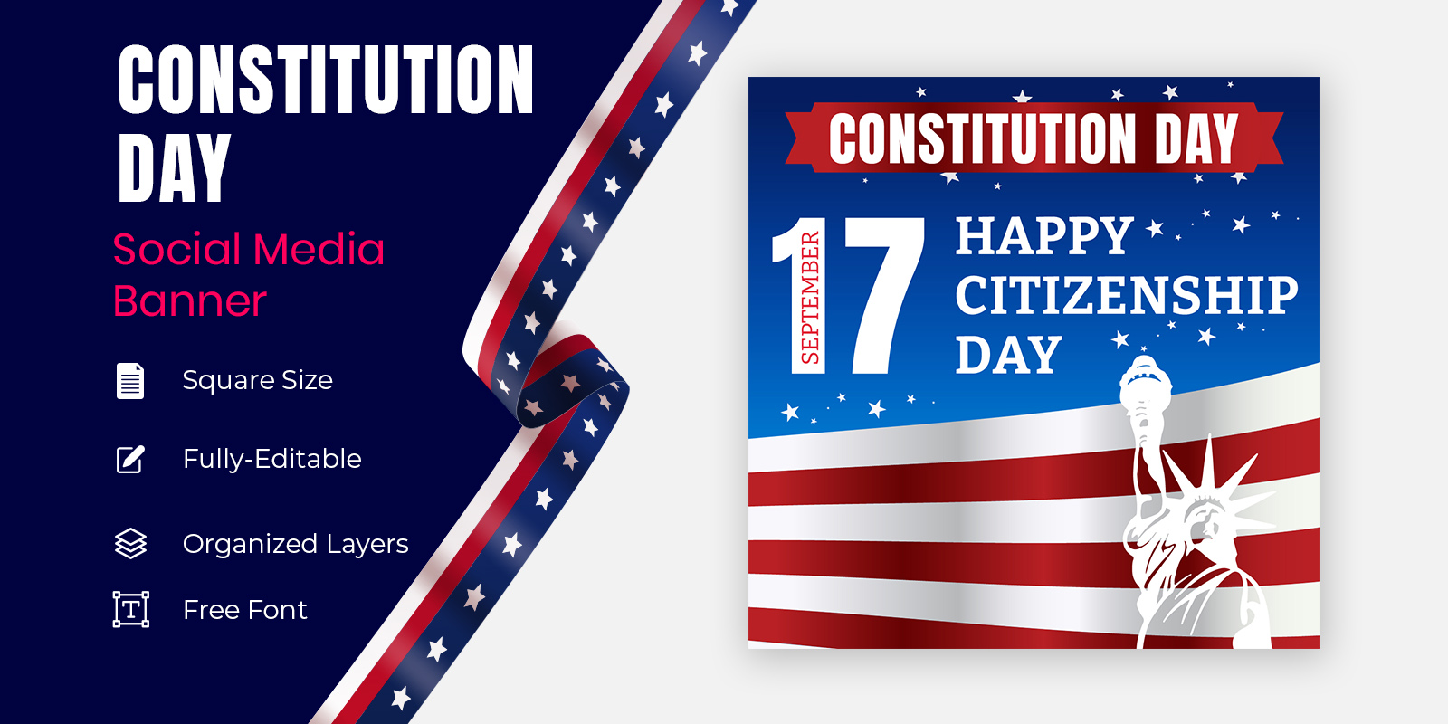 Typography Of Constitution Day Decorated With Stars In Usa Flag Color Social Banner Design