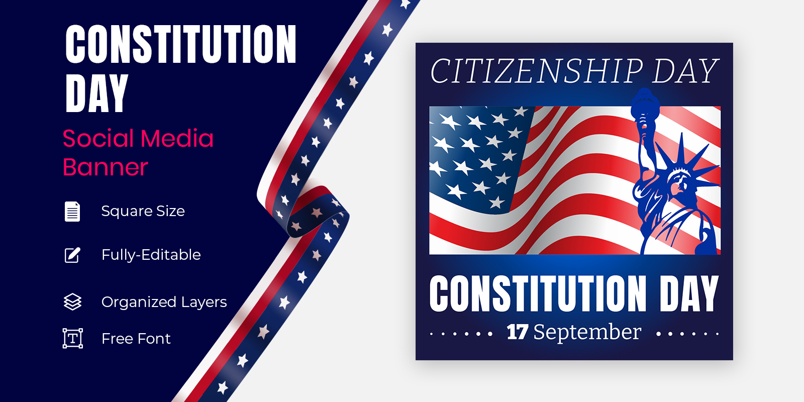 Constitution Day 17 September  Decorated With Stars In Usa Flag Color Social Banner Design.
