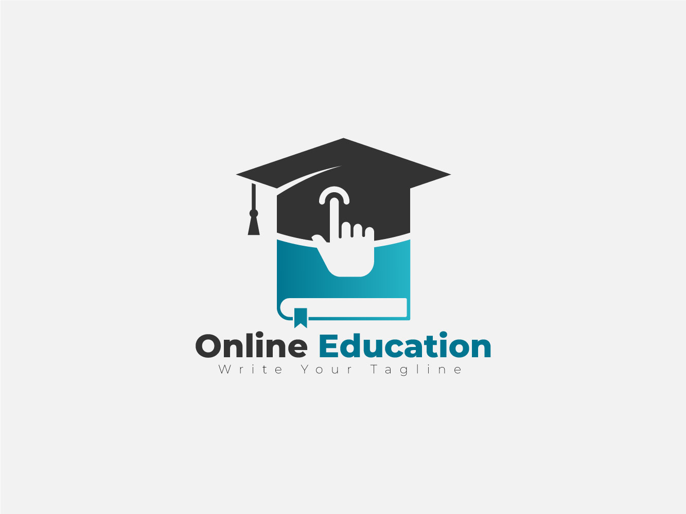 Online Education Logo Design With Book, Cap, And Hand Cursor