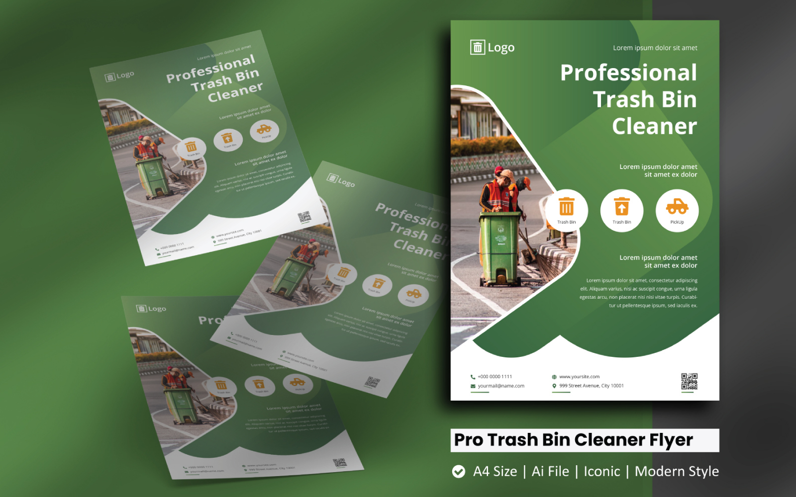 Professional Trash Bin Cleaner Flyer Corporate Identity Template