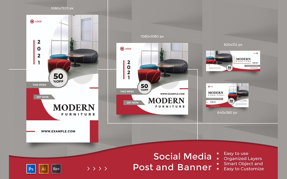 Modern Furniture - Minimalist Social Media Post And Banner Templates