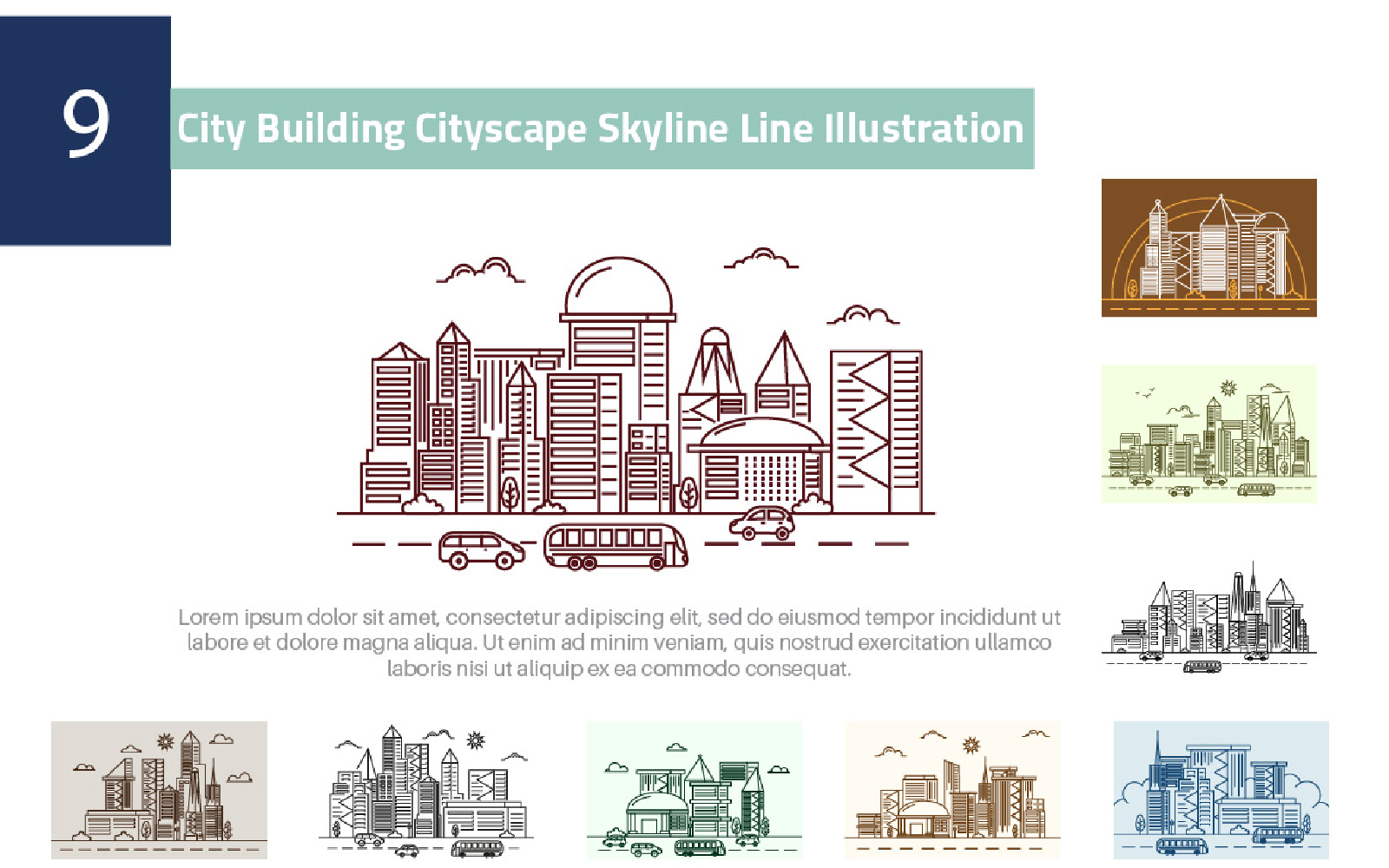 9 City Building Cityscape Skyline Line Illustration 2