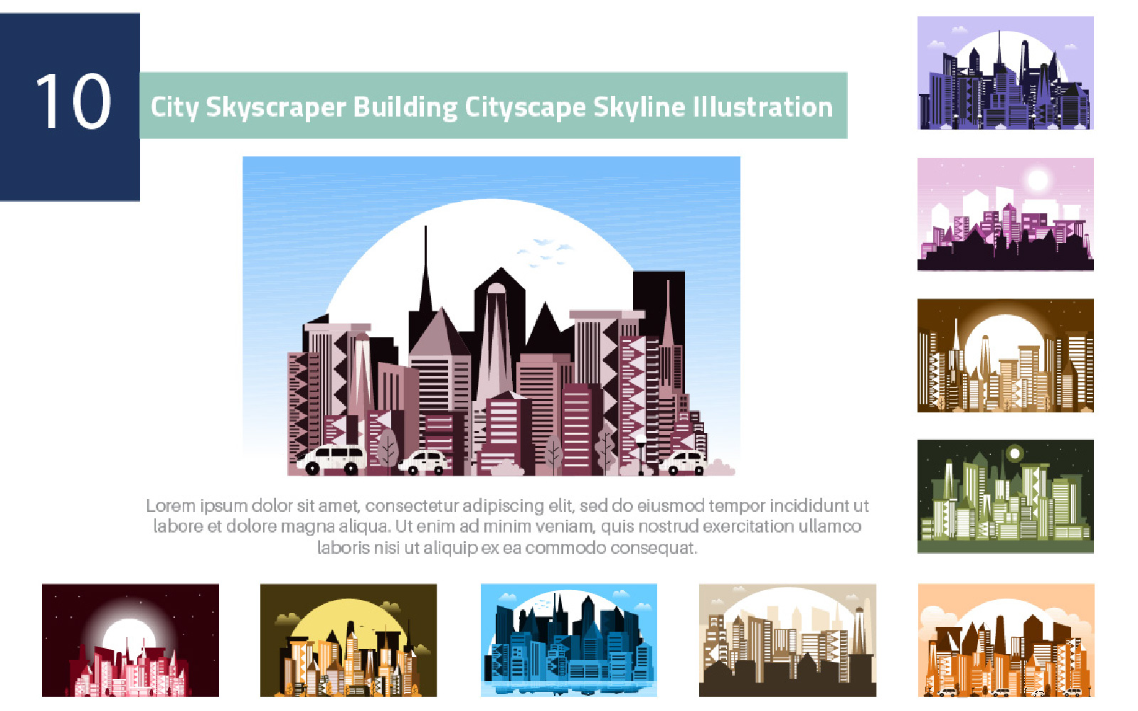 10 City Skyscraper Building Cityscape Skyline Illustration 03