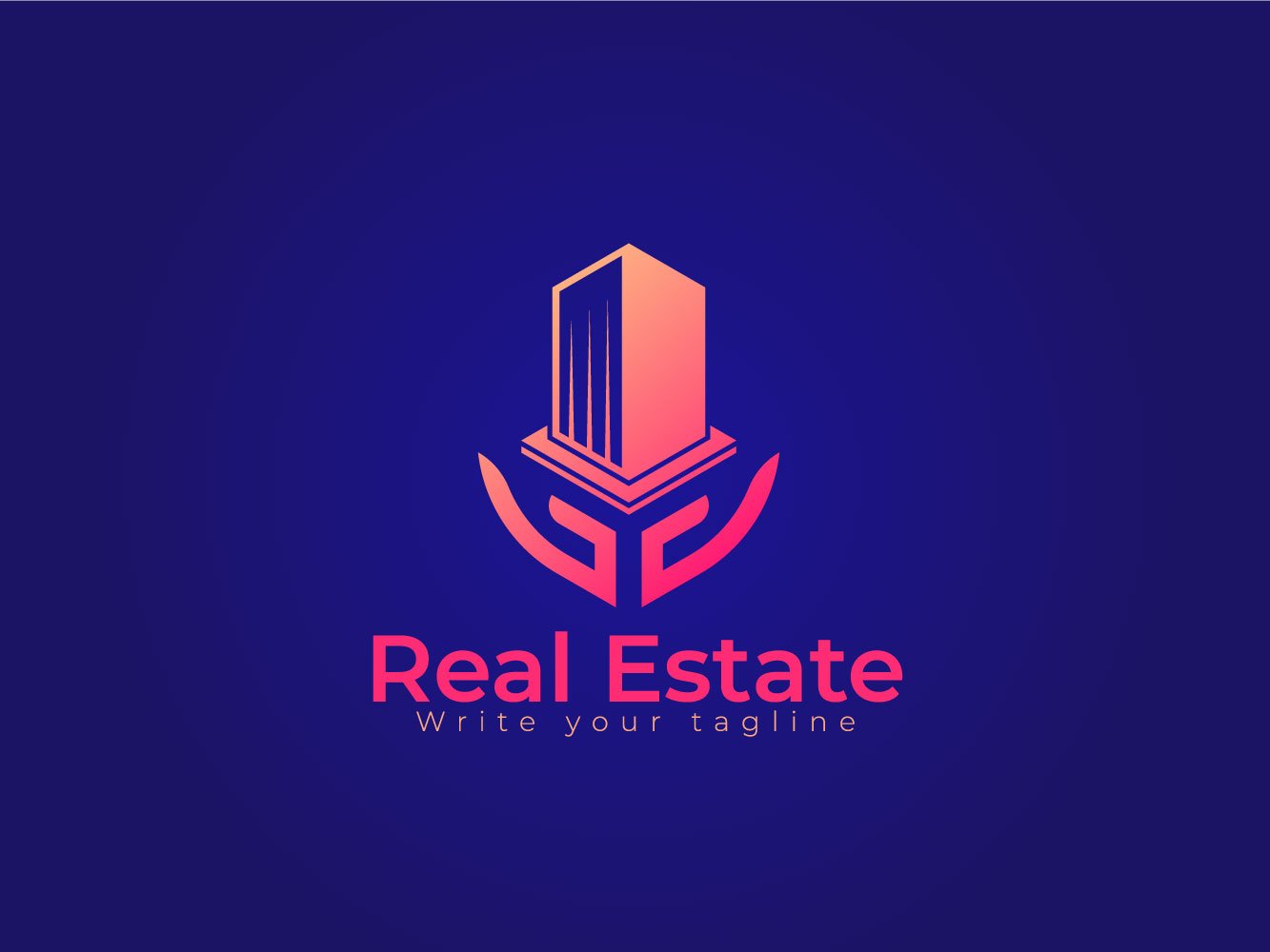 Real Estate Logo Design With Building And Hand Care Concept