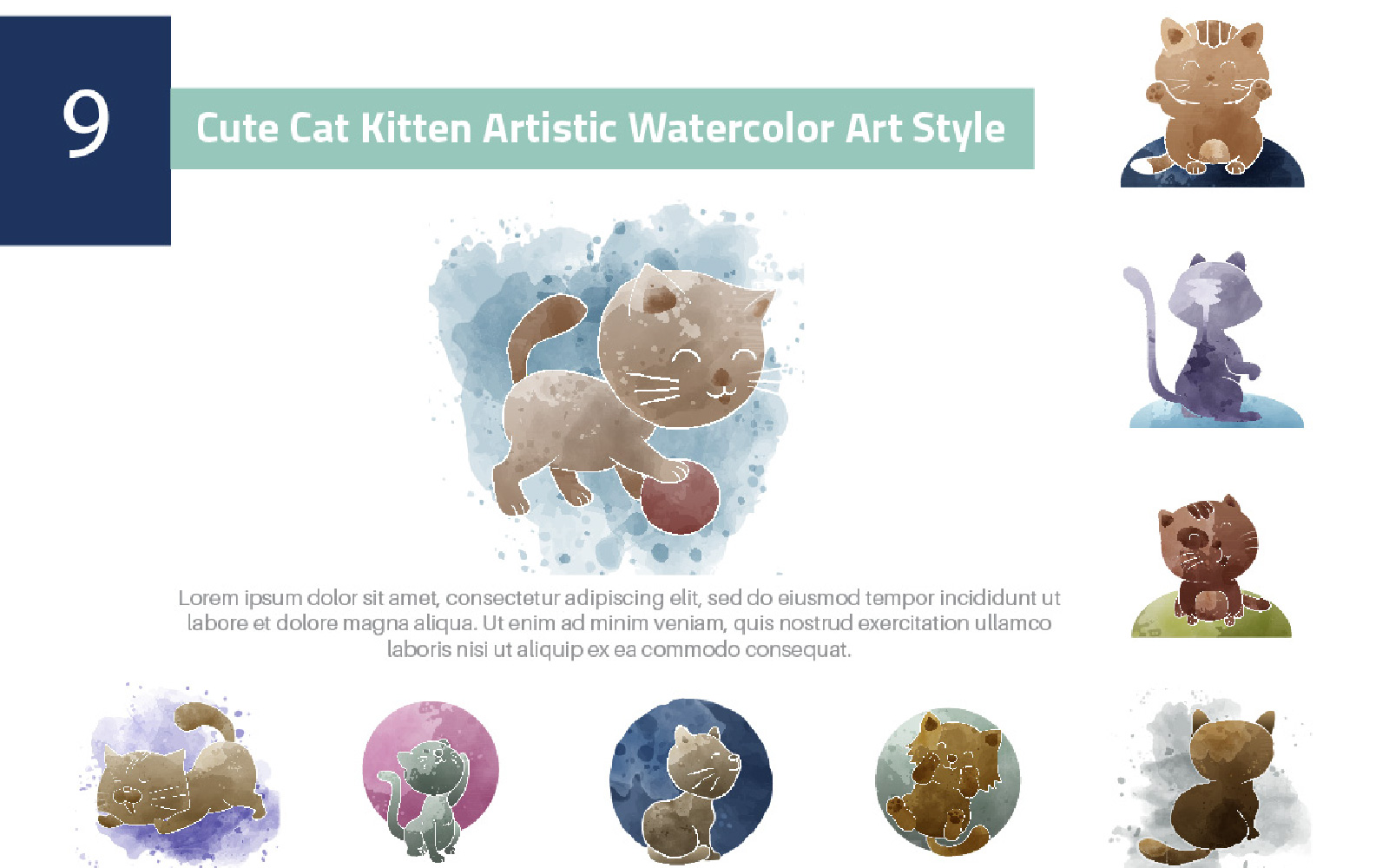 9 Cute Cat Kitten Artistic Watercolor Art Style