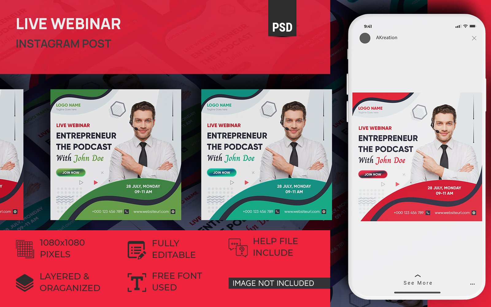 Live Entrepreneur Webinar Instagram Social Media Post Design PSD Template