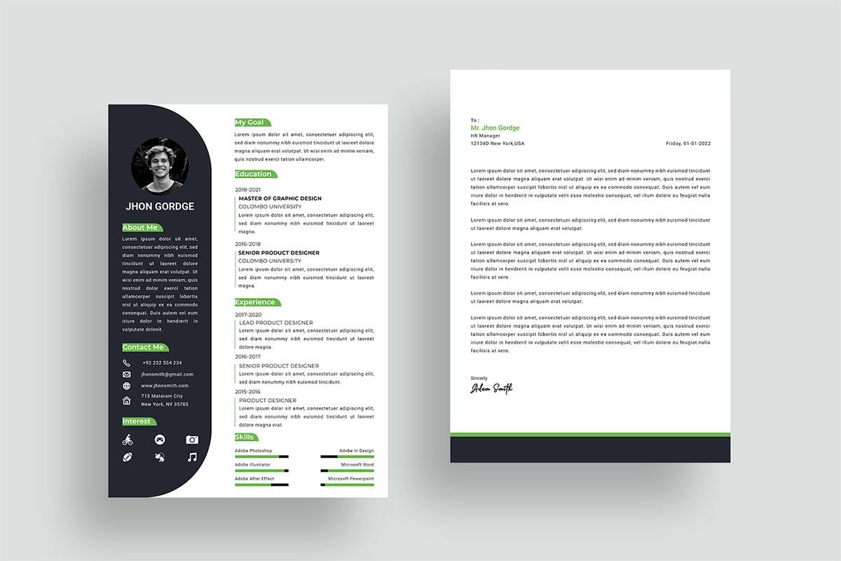 Clean Minimal Dark Gray Resume Template with Cover Letter