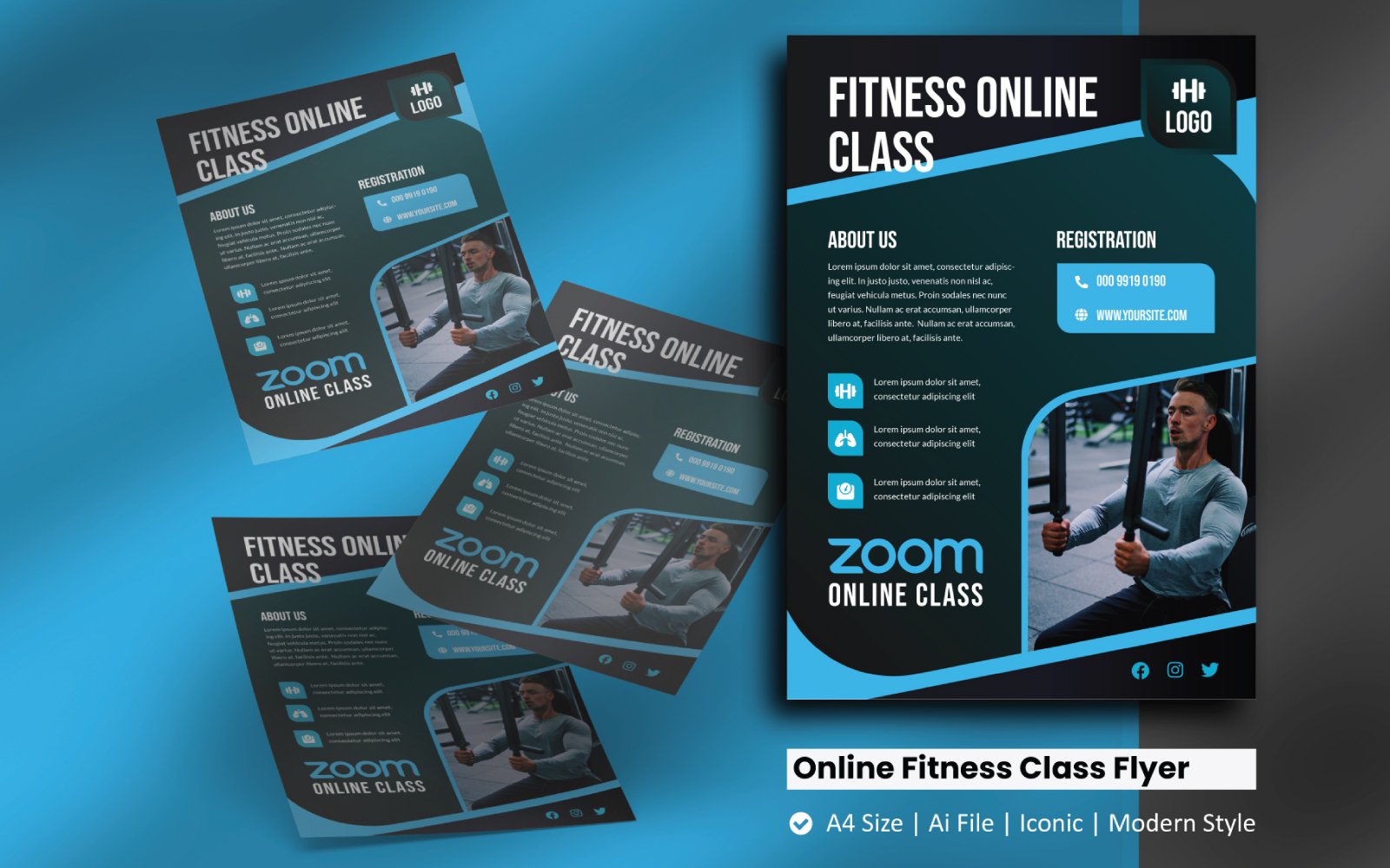 Online Fitness Class Flyer Corporate Identity Template